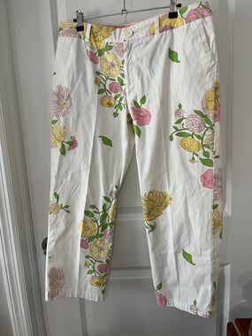 Izod White Floral Print Chinos with Pink & Yellow Blooms